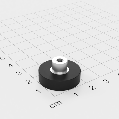 Magnetsystem mit Buchse und Innengewinde, D=22mm, H=6mm, gummiert, Grade N35, Gewinde M4