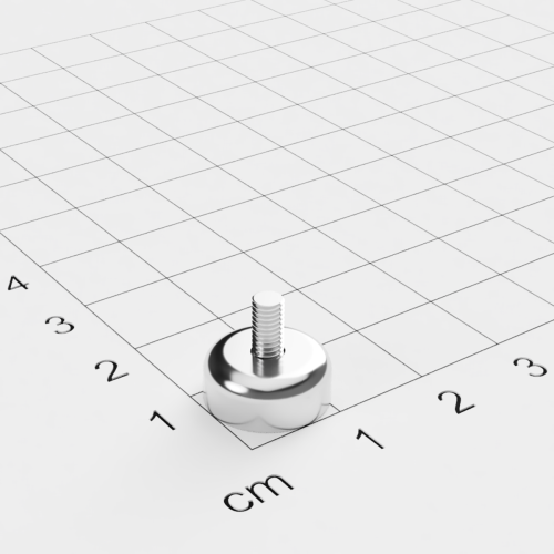 Topfmagnet mit Außengewinde, D=12mm, H=5mm, vernickelt, Grade N35, Gewinde M3