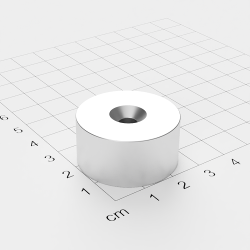 Neodym Scheibenmagnet mit Bohrung und Senkung, 30x15mm, 5.4mm Bohrung, vernickelt, Grade N45