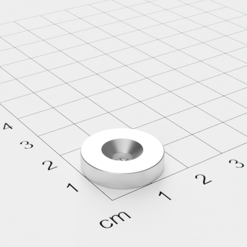 Neodym Scheibenmagnet mit Bohrung und Senkung, 18x4mm, 4.5mm Bohrung, vernickelt, Grade N40
