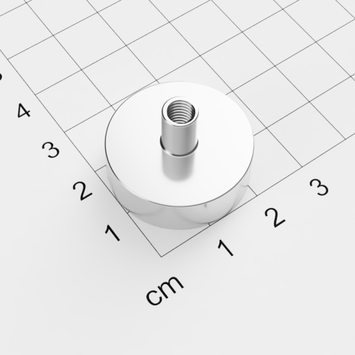 Topfmagnet mit Innengewinde, D=25mm, H=8mm, vernickelt, Grade N35, Gewinde M5