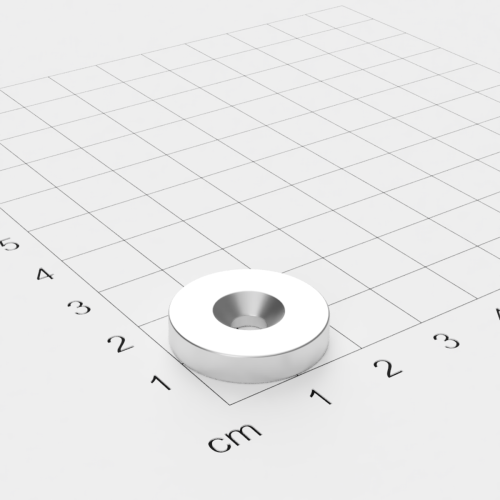 Neodym Scheibenmagnet mit Bohrung und Senkung, 20x4mm, 4.5mm Bohrung, vernickelt, Grade N45