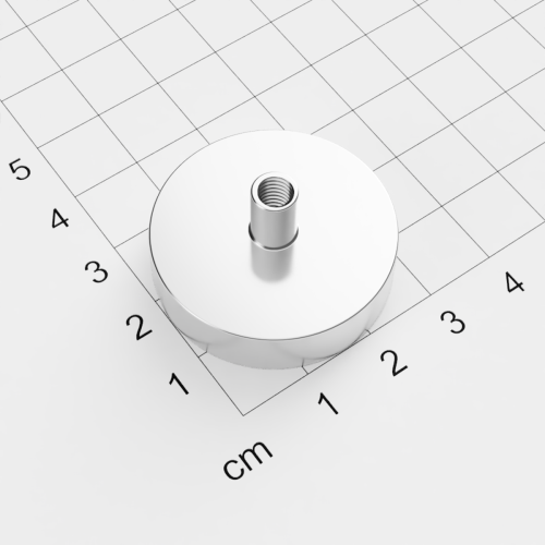 Topfmagnet mit Innengewinde, D=32mm, H=8mm, vernickelt, Grade N35, Gewinde M5