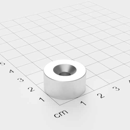 Neodym Scheibenmagnet mit Bohrung und Senkung, 20x10mm, 5.5mm Bohrung, vernickelt, Grade N45