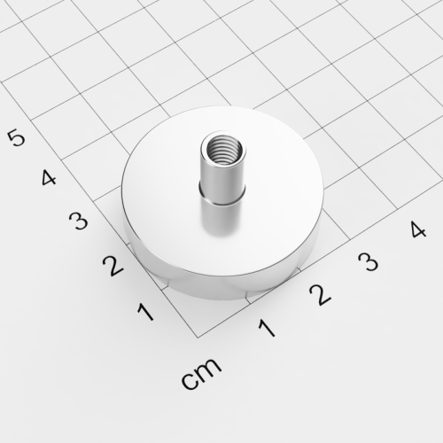 Topfmagnet mit Innengewinde, D=32mm, H=8mm, vernickelt, Grade N35, Gewinde M6