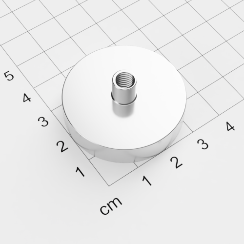 Topfmagnet mit Innengewinde, D=36mm, H=8mm, vernickelt, Grade N38, Gewinde M6