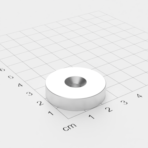 Neodym Scheibenmagnet mit Bohrung und Senkung, 30x7mm, 5.5mm Bohrung, vernickelt, Grade N45