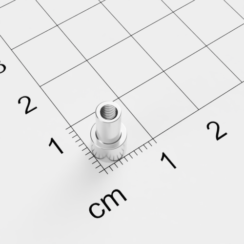 Topfmagnet mit Innengewinde, D=6mm, H=4,5mm, vernickelt, Grade N38, Gewinde M3