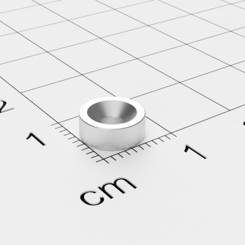 Neodym Scheibenmagnet mit Bohrung und Senkung, 8x3mm, 3mm Bohrung, vernickelt, Grade N45