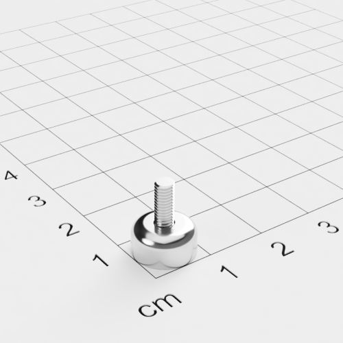 Topfmagnet mit Außengewinde, D=10mm, H=5mm, vernickelt, Grade N35, Gewinde M3