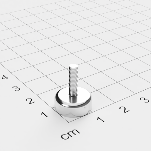 Topfmagnet mit Außengewinde, D=13mm, H=5mm, vernickelt, Grade N35, Gewinde M3