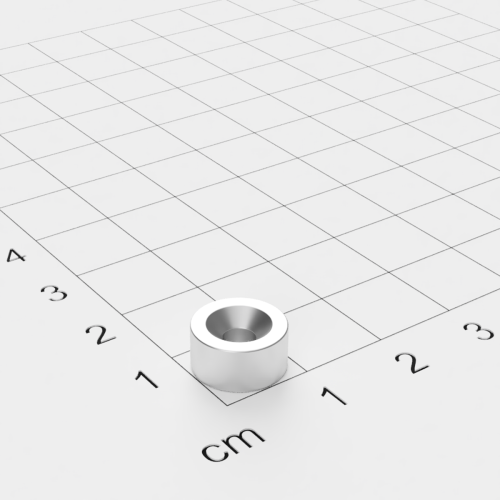 Neodym Scheibenmagnet mit Bohrung und Senkung, 10x5mm, 3.4mm Bohrung, vernickelt, Grade N40