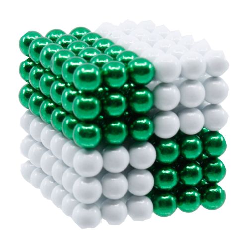 Neocube aus 5 mm Magnetkugeln - Grün-Weiß - Set mit 216 Kugeln zum Würfel geformt