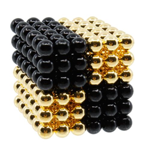 Neocube aus 5 mm Magnetkugeln - Schwarz-Gold - Set mit 216 Kugeln zum Würfel geformt