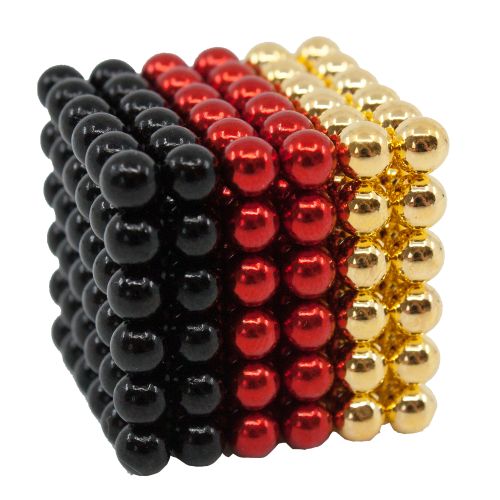 Neocube aus 5 mm Magnetkugeln - Schwarz-Rot-Gold - Set mit 216 Kugeln zum Würfel geformt